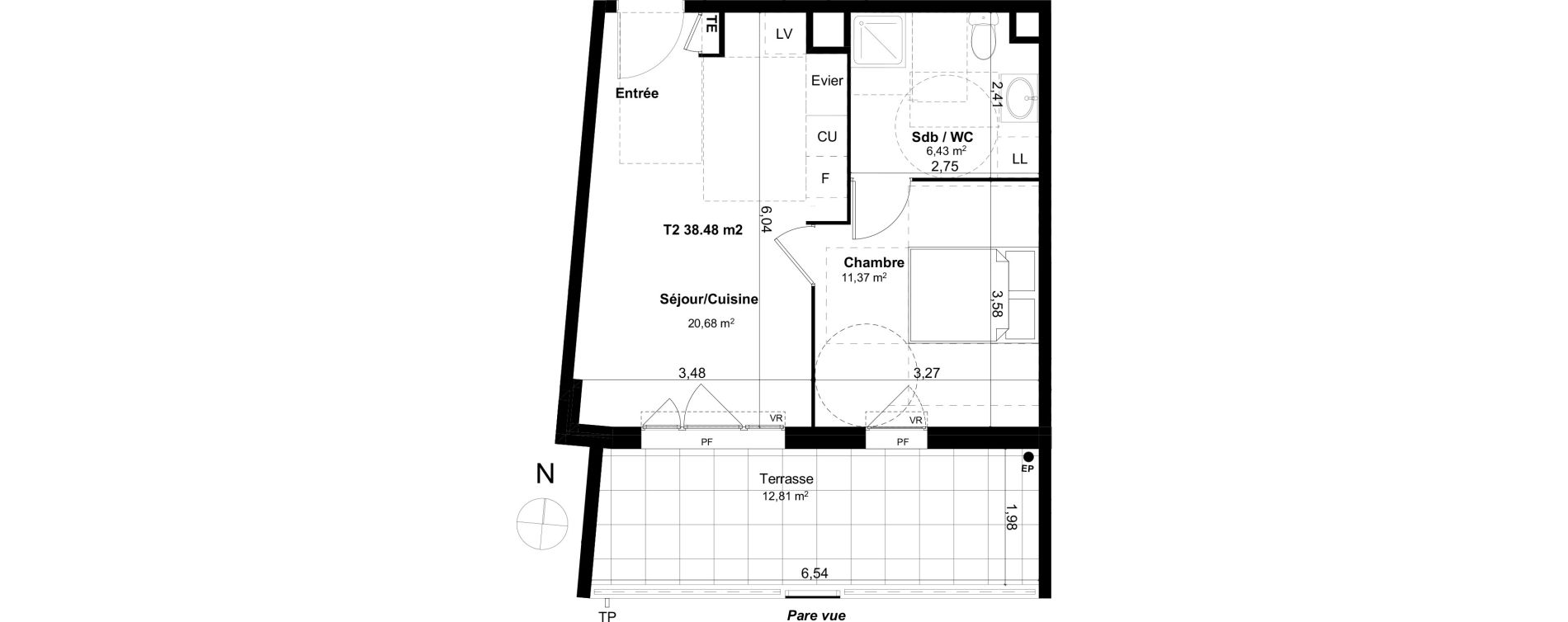 Appartement T2 de 38,13 m2 &agrave; Marseille Croix-rouge (13eme)