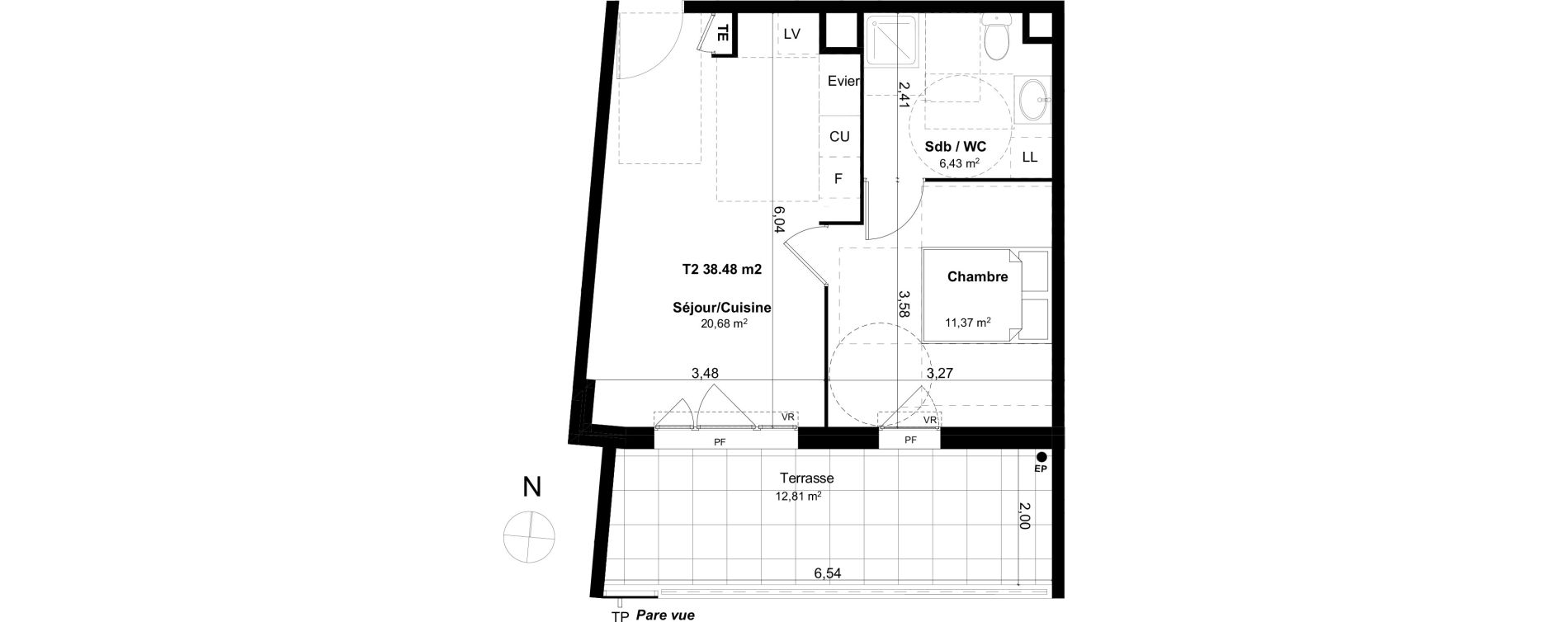 Appartement T2 de 38,48 m2 &agrave; Marseille Croix-rouge (13eme)