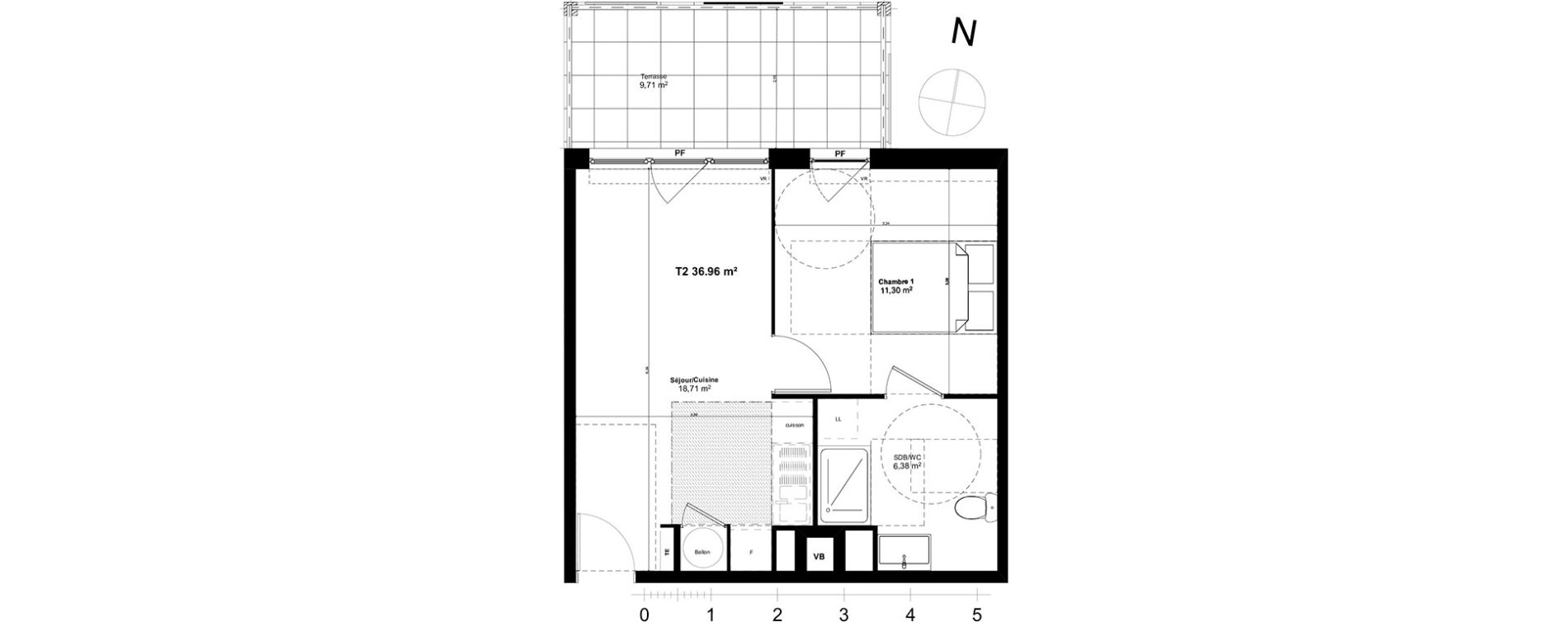 Appartement T2 de 36,41 m2 &agrave; Marseille Croix-rouge (13eme)