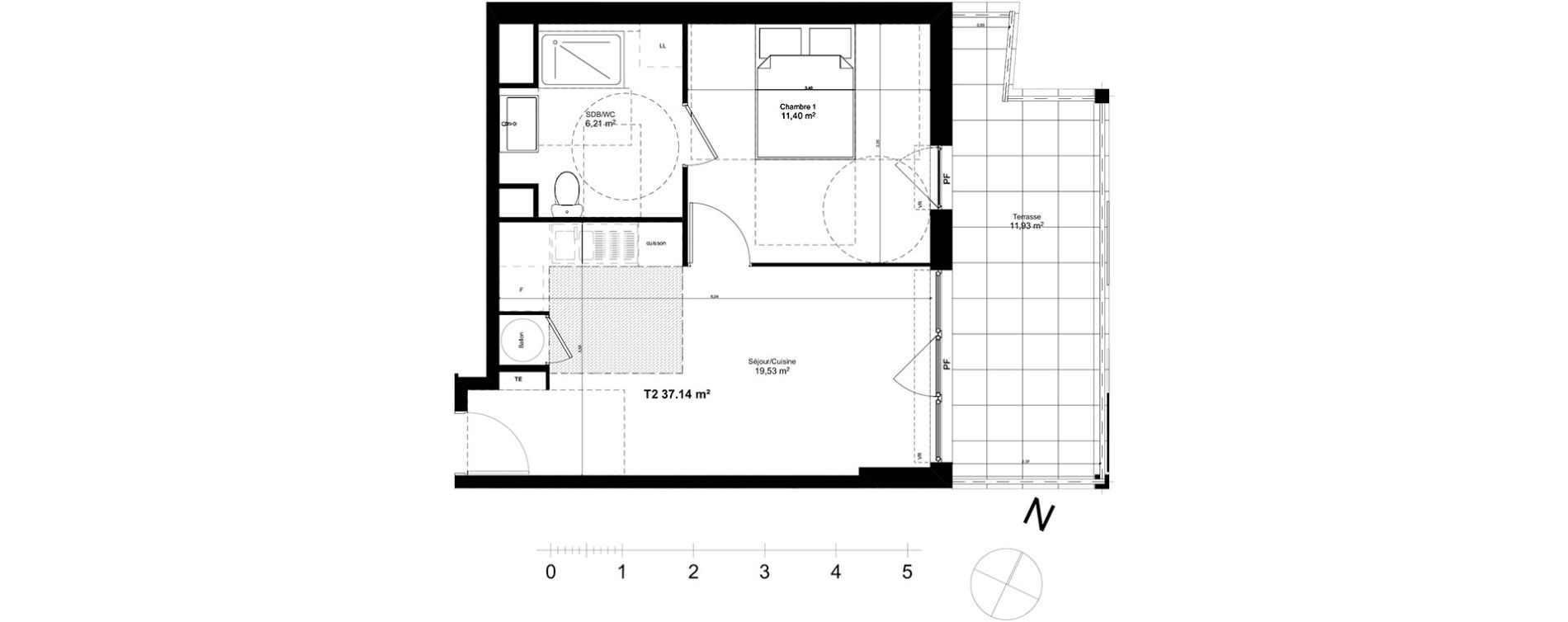 Appartement T2 de 37,14 m2 &agrave; Marseille Croix-rouge (13eme)