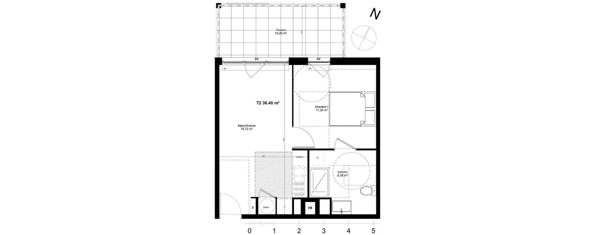 Appartement T2 de 36,40 m2 &agrave; Marseille Croix-rouge (13eme)