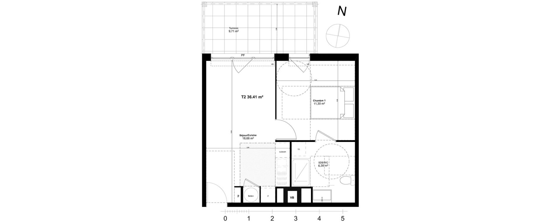 Appartement T2 de 36,41 m2 &agrave; Marseille Croix-rouge (13eme)