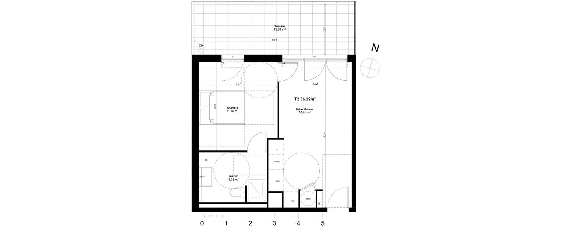 Appartement T2 de 36,29 m2 &agrave; Marseille Croix-rouge (13eme)