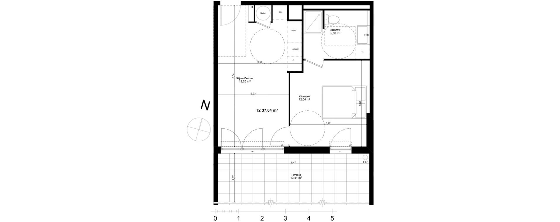 Appartement T2 de 37,04 m2 &agrave; Marseille Croix-rouge (13eme)