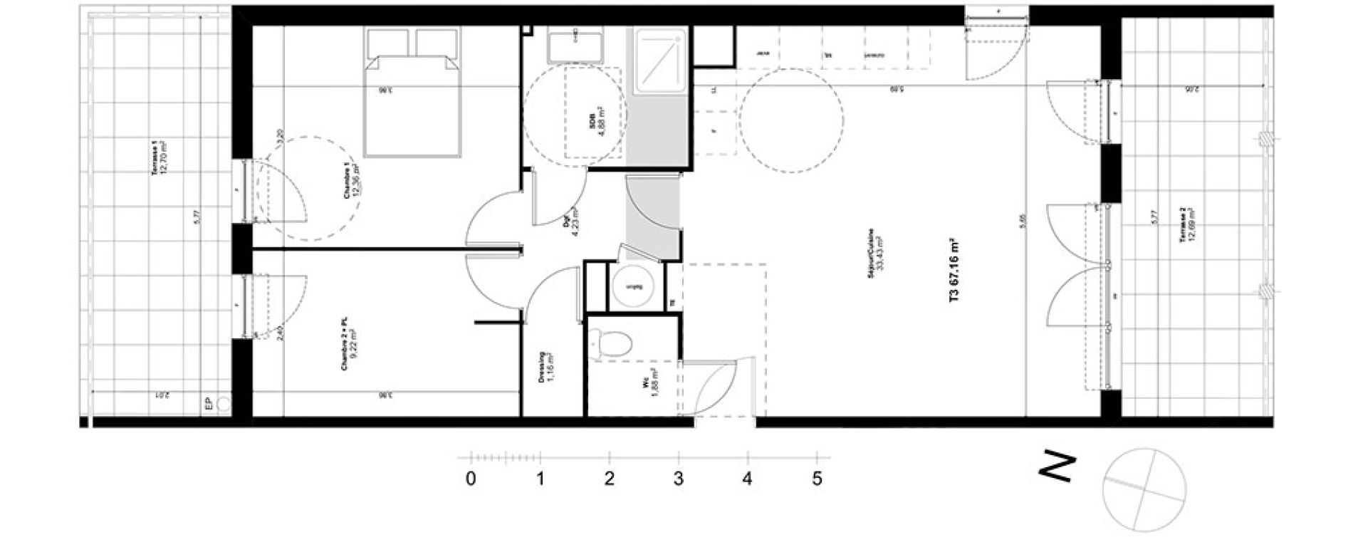 Appartement T3 de 67,16 m2 &agrave; Marseille Croix-rouge (13eme)