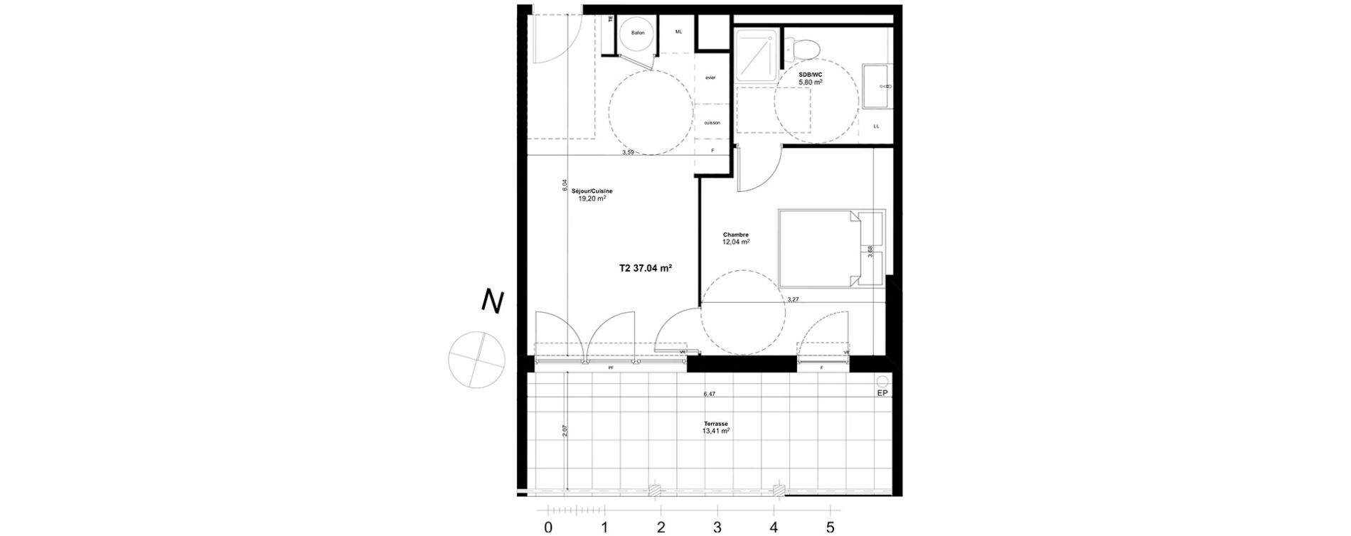 Appartement T2 de 37,04 m2 &agrave; Marseille Croix-rouge (13eme)