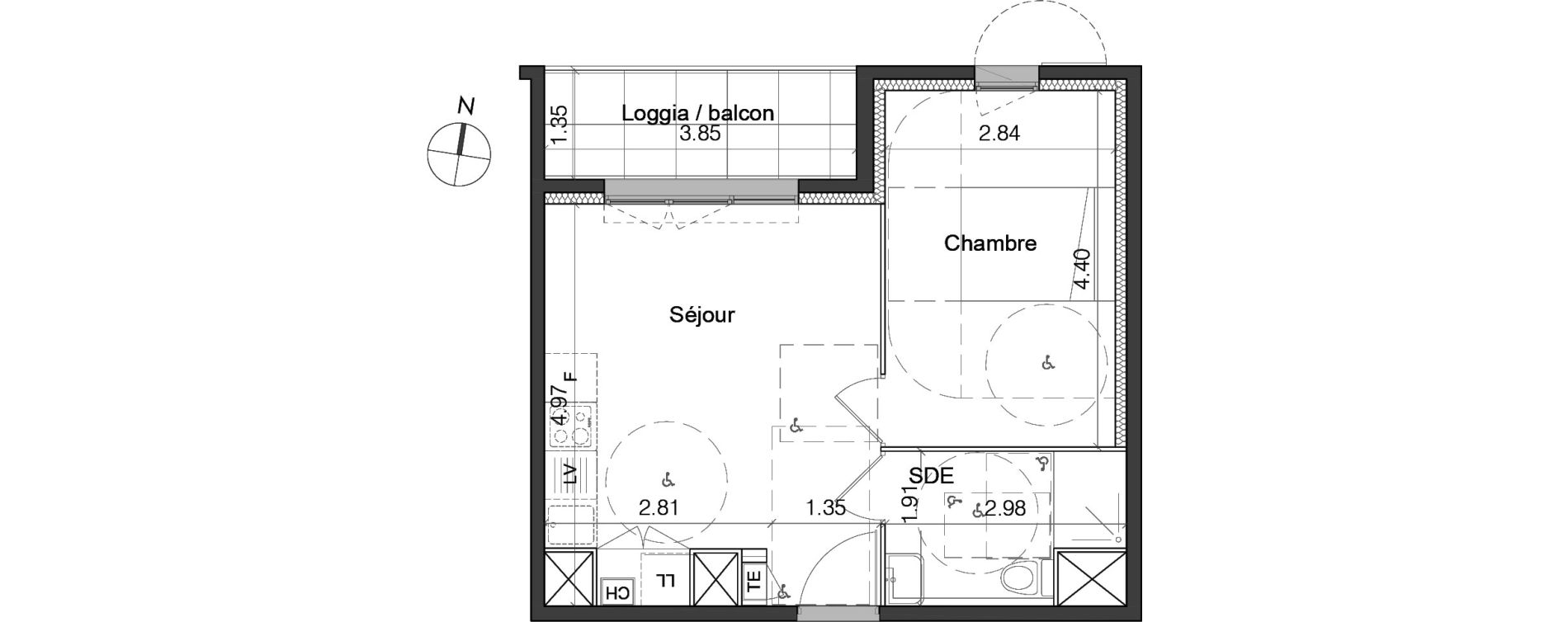 Appartement T2 de 37,08 m2 &agrave; Marseille Les trois-lucs (12eme)