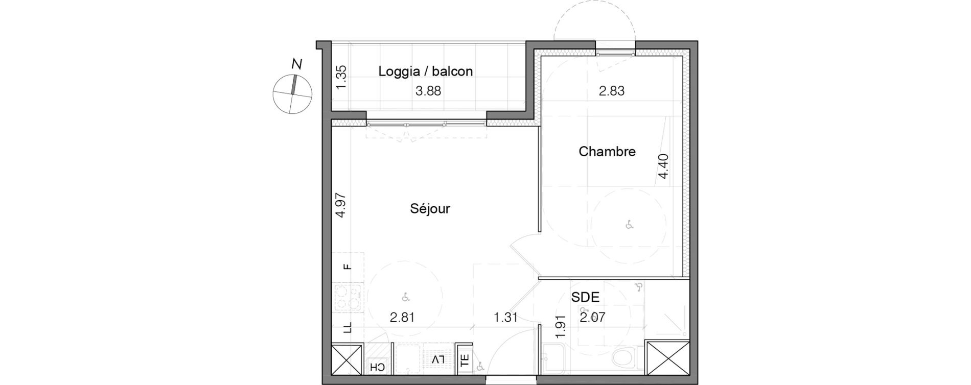 Appartement T2 de 37,29 m2 &agrave; Marseille Les trois-lucs (12eme)