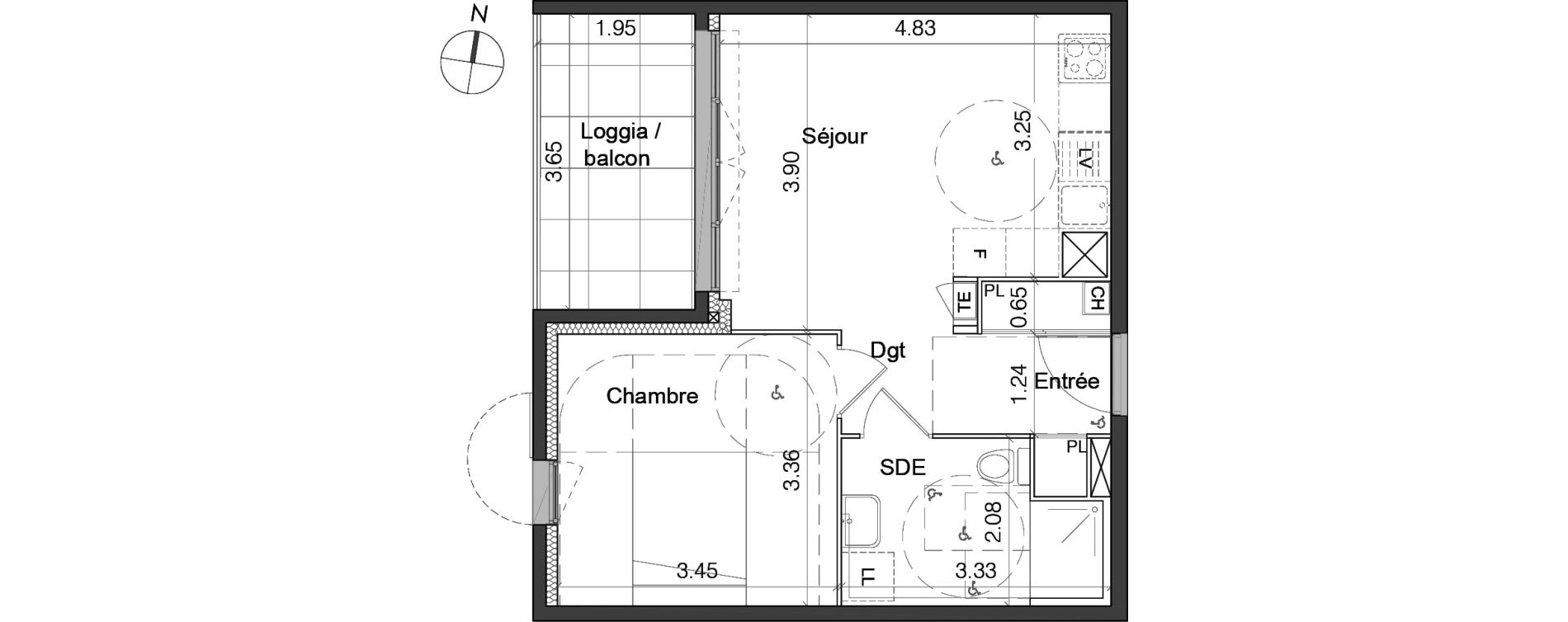 Appartement T2 de 40,37 m2 &agrave; Marseille Les trois-lucs (12eme)