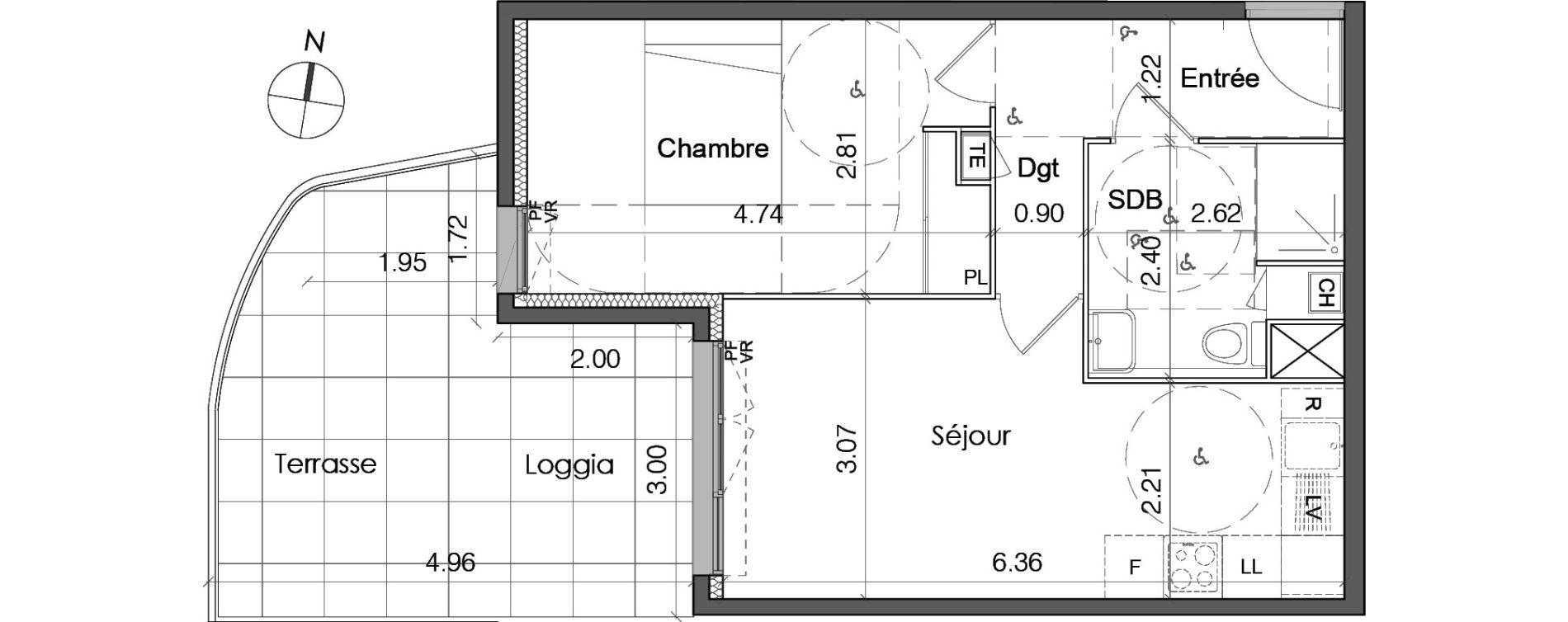 Appartement T2 de 41,85 m2 &agrave; Marseille Les trois-lucs (12eme)