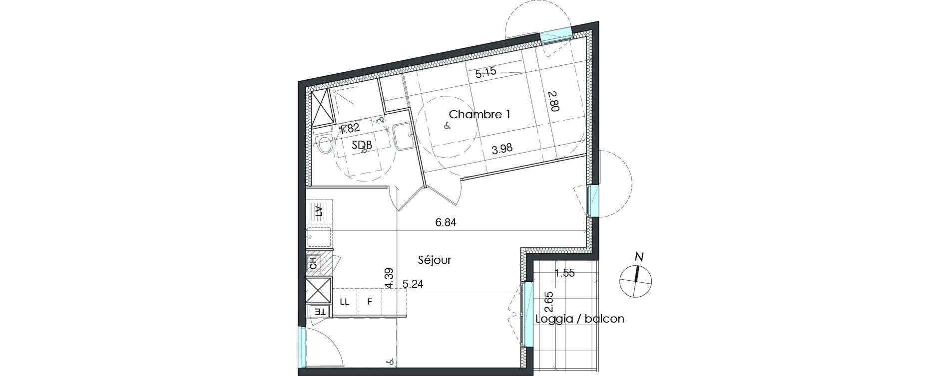 Appartement T2 de 43,85 m2 &agrave; Marseille Les trois-lucs (12eme)