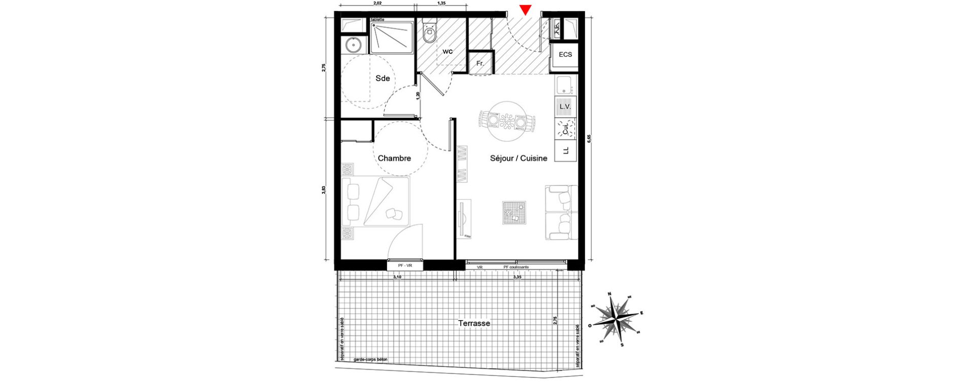 Appartement T2 de 41,29 m2 &agrave; Marseille Bonneveine (8eme)