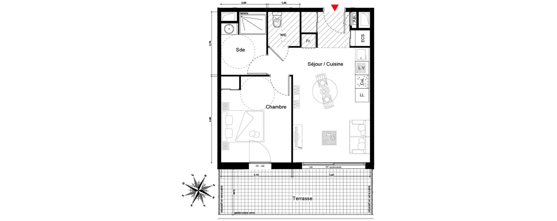 Appartement T2 de 41,42 m2 &agrave; Marseille Bonneveine (8eme)