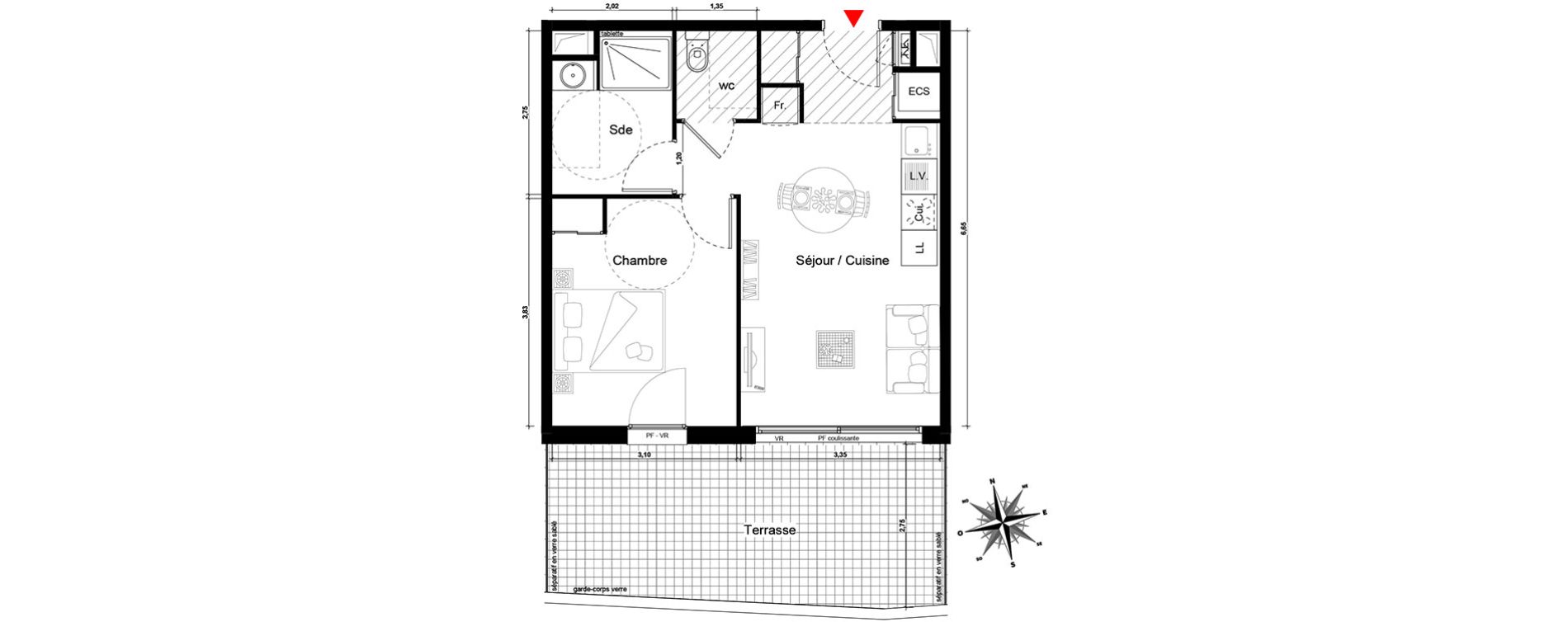 Appartement T2 de 41,29 m2 &agrave; Marseille Bonneveine (8eme)
