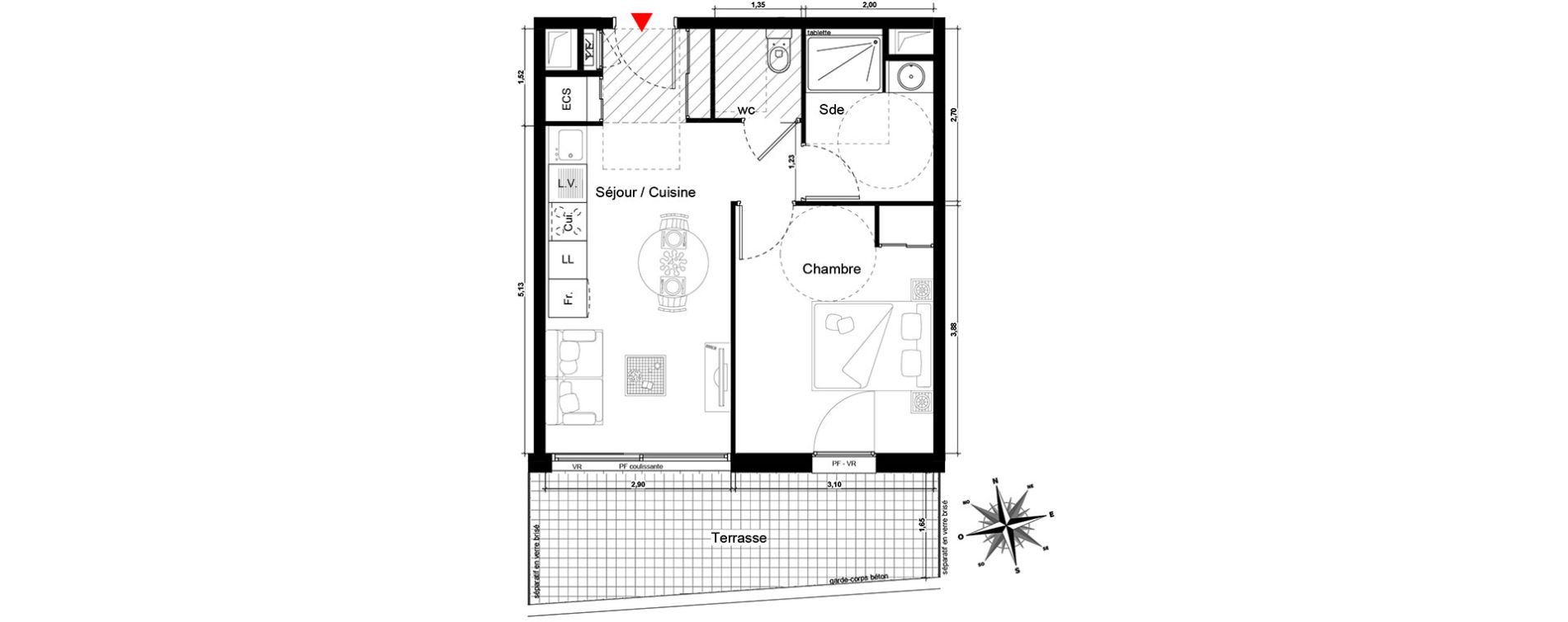 Appartement T2 de 41,44 m2 &agrave; Marseille Bonneveine (8eme)