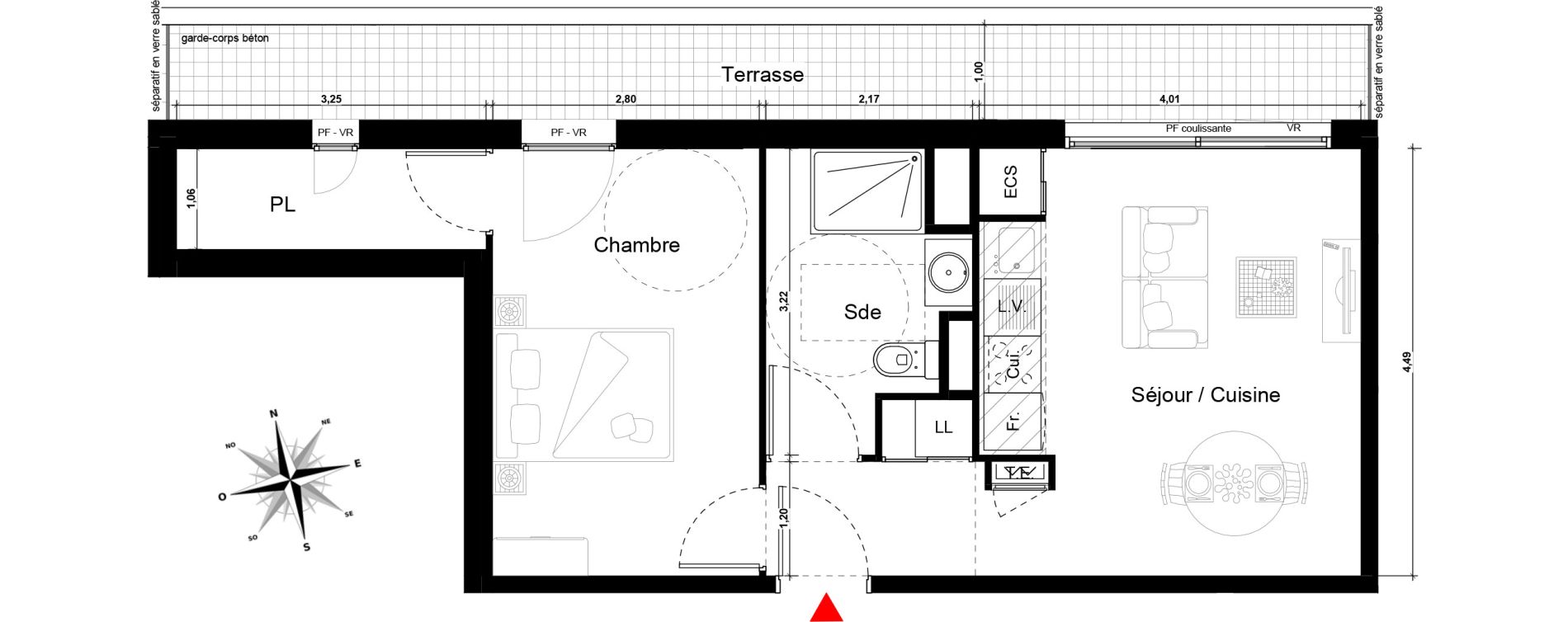 Appartement T2 de 42,57 m2 &agrave; Marseille Bonneveine (8eme)