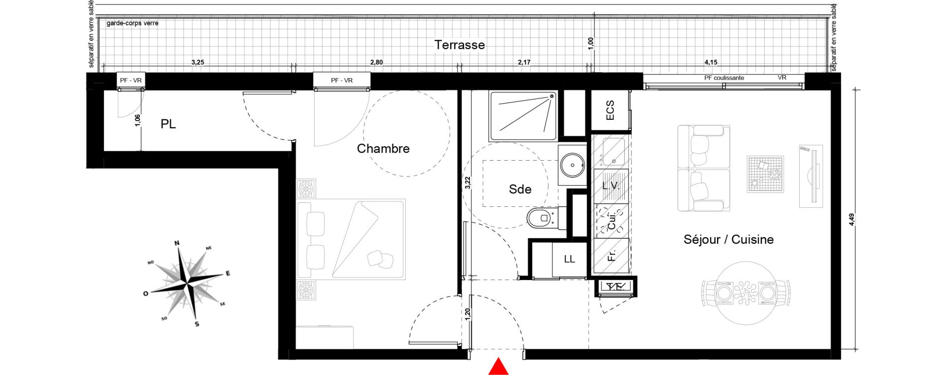 Appartement T2 de 43,21 m2 &agrave; Marseille Bonneveine (8eme)