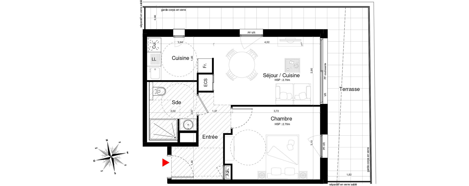 Appartement T2 de 40,80 m2 &agrave; Marseille Bonneveine (8eme)