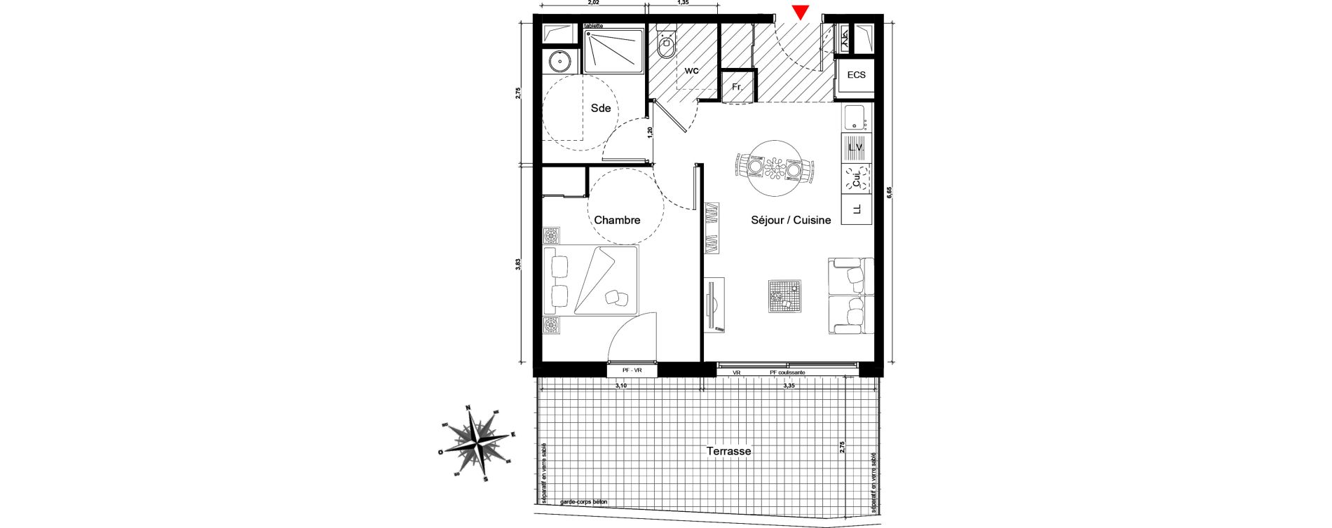 Appartement T2 de 41,17 m2 &agrave; Marseille Bonneveine (8eme)