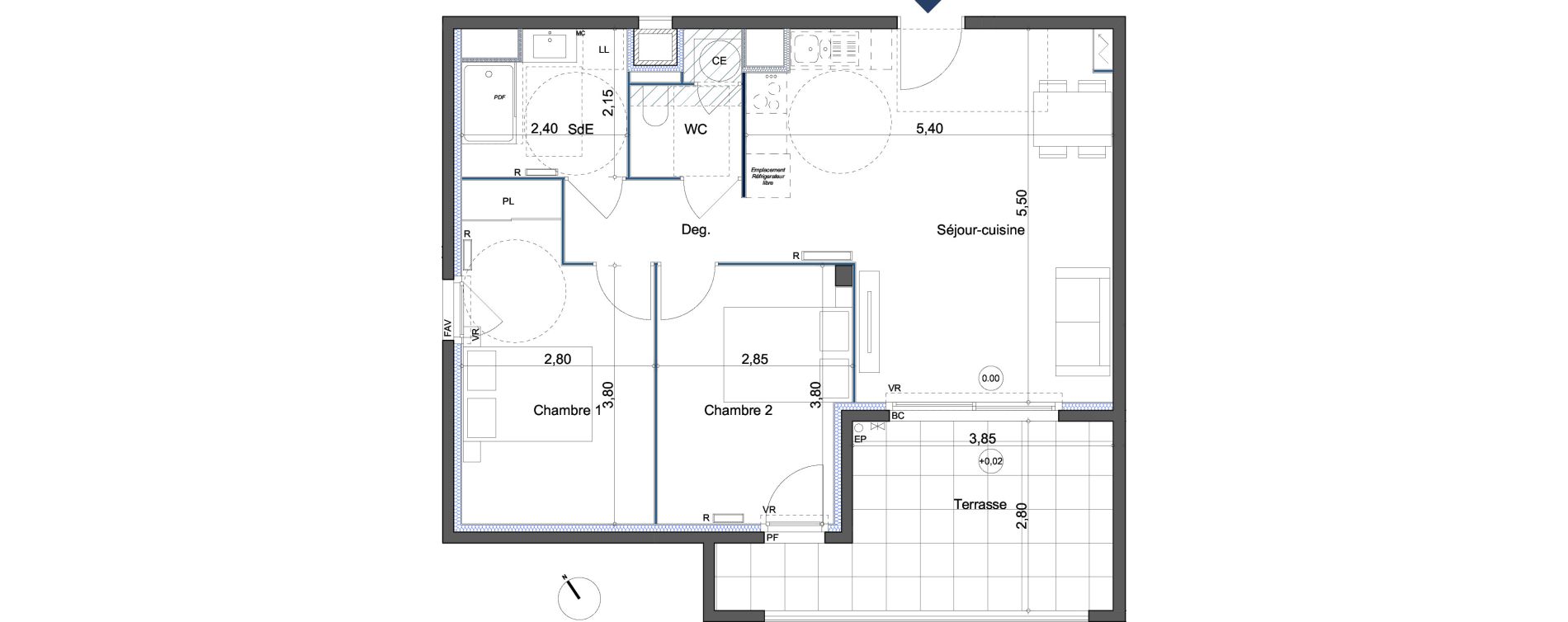 Appartement T3 de 60,10 m2 &agrave; Marseille Ch&acirc;teau gombert (13eme)