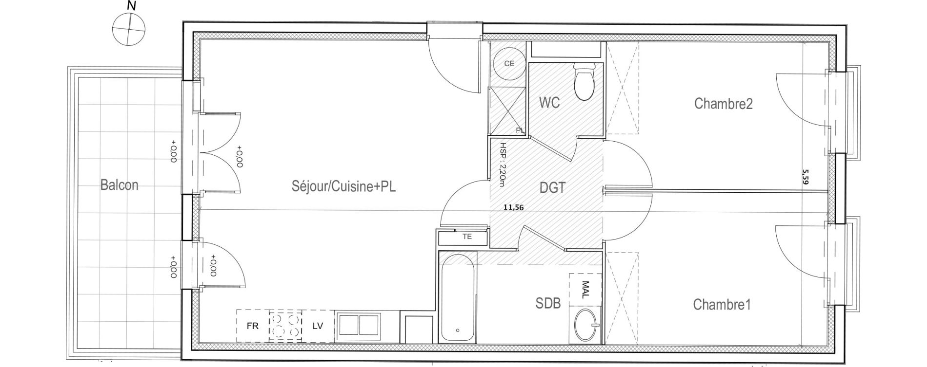 Appartement T3 de 62,37 m2 &agrave; Meyreuil Ballon