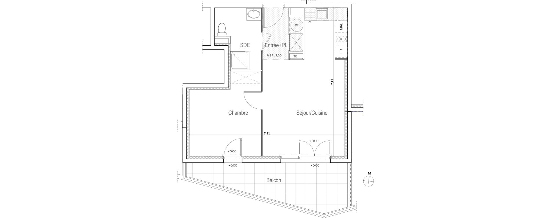 Appartement T2 de 46,32 m2 &agrave; Meyreuil Ballon
