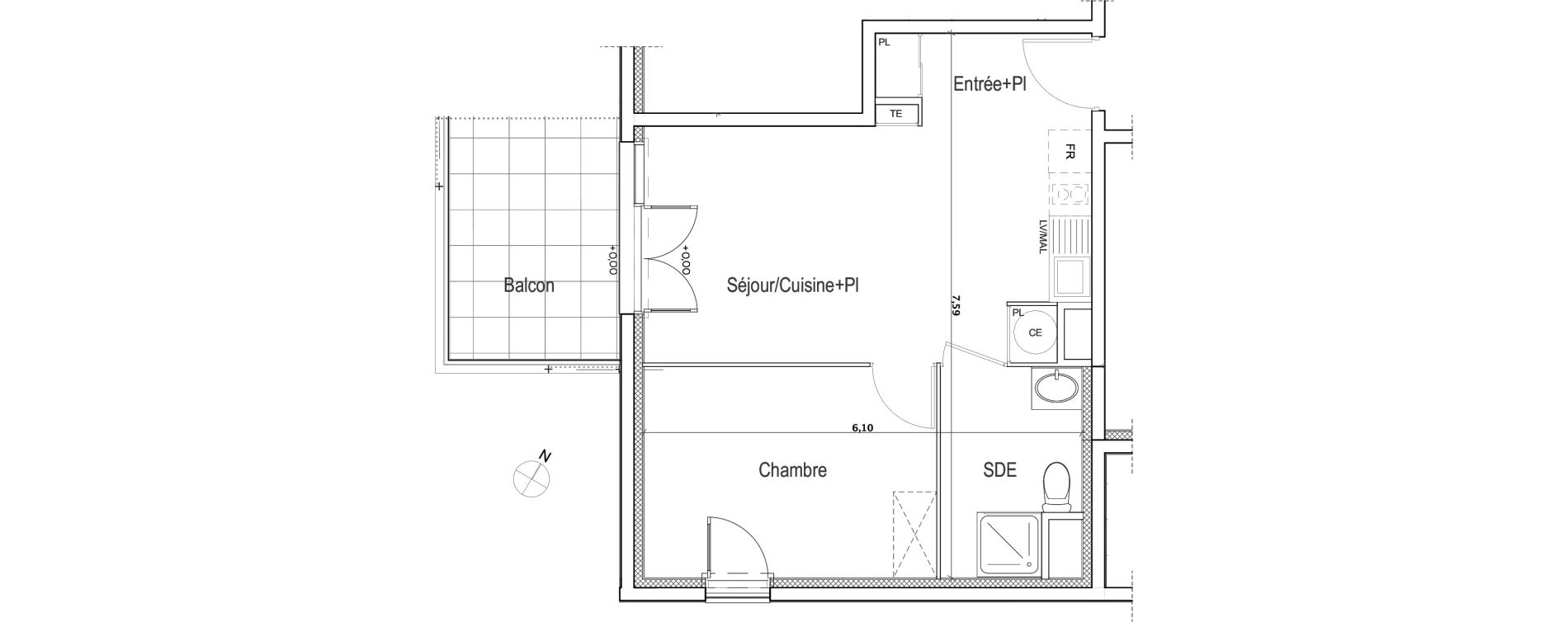 Appartement T2 de 41,13 m2 &agrave; Meyreuil Ballon