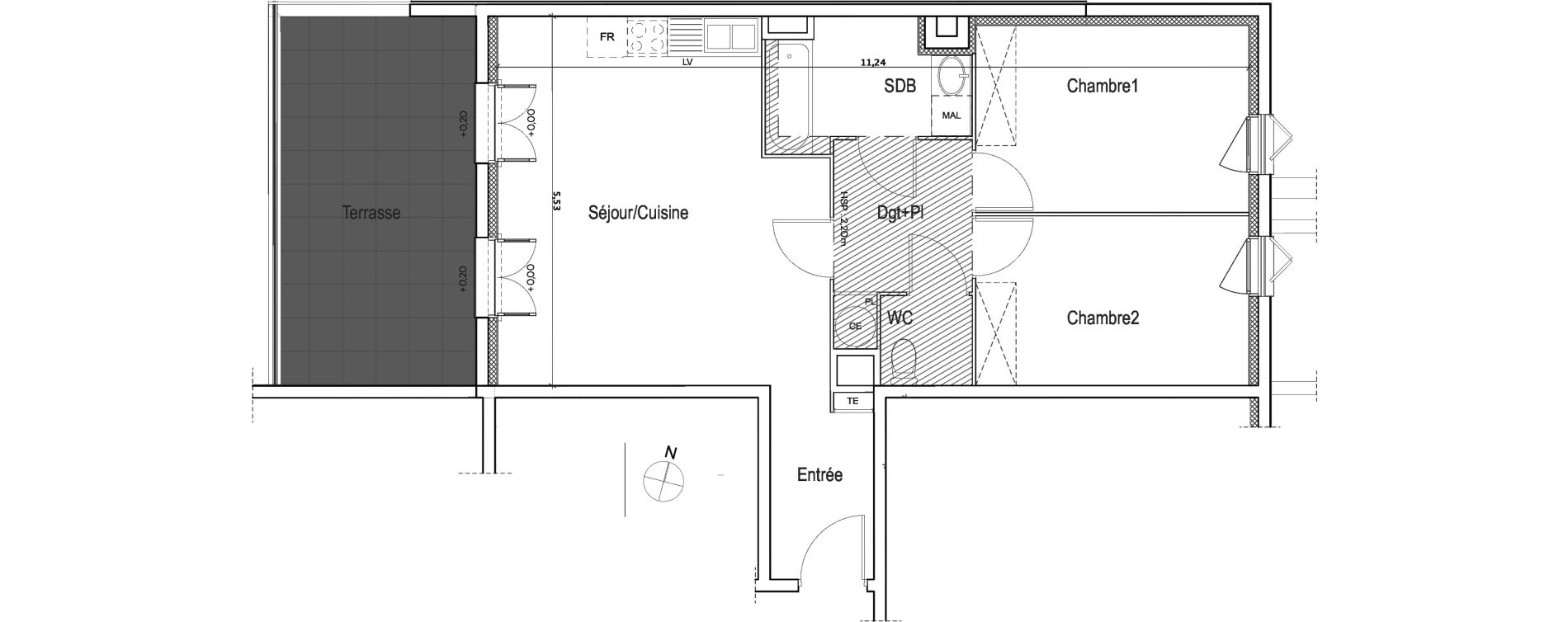 Appartement T3 de 63,69 m2 &agrave; Meyreuil Centre