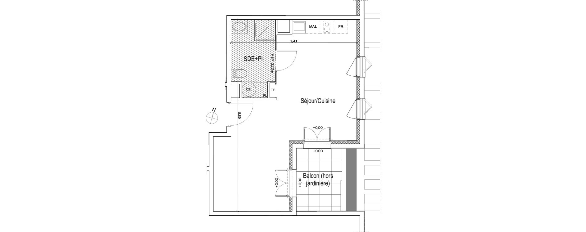 Appartement T1 de 37,24 m2 &agrave; Meyreuil Centre