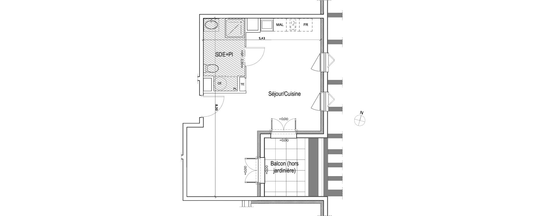 Appartement T1 de 37,25 m2 &agrave; Meyreuil Centre