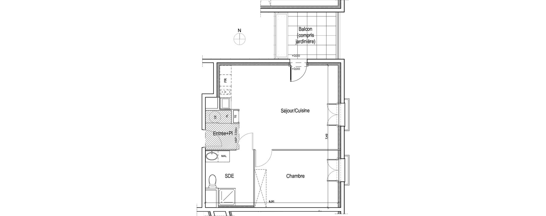 Appartement T2 de 47,91 m2 &agrave; Meyreuil Centre