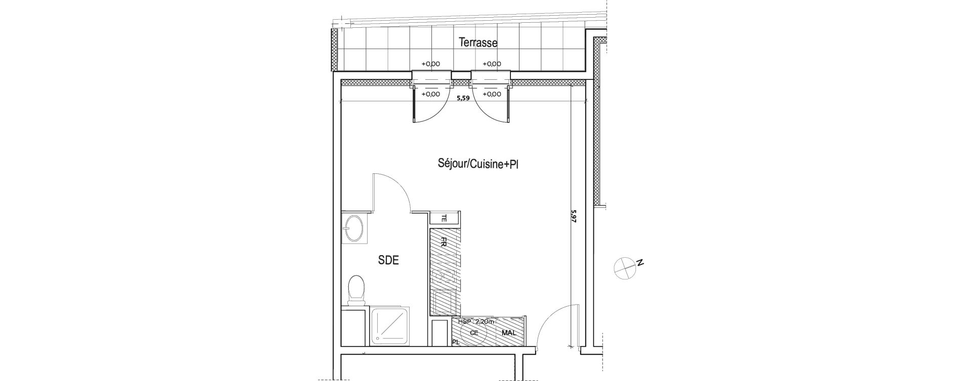 Appartement T1 de 31,91 m2 &agrave; Meyreuil Centre