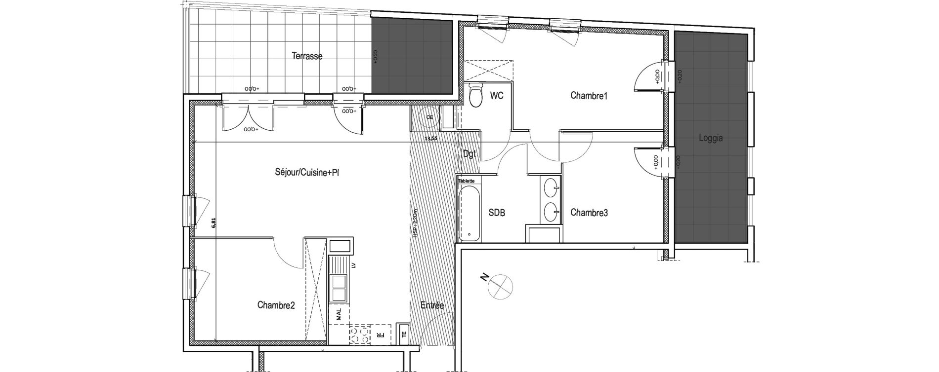Appartement T4 de 85,39 m2 &agrave; Meyreuil Centre