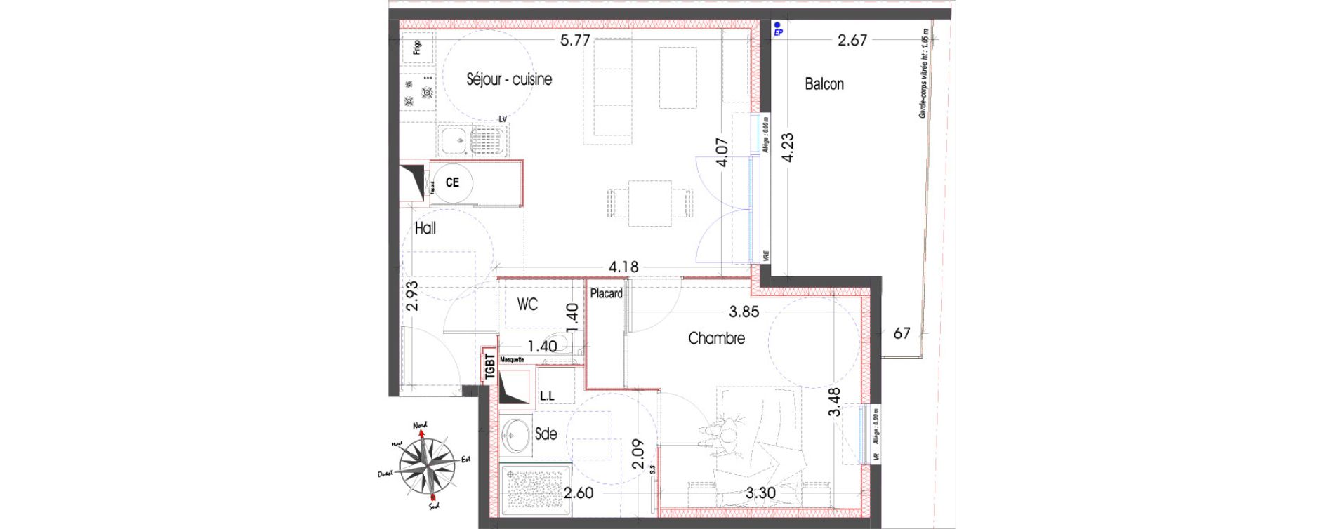 Appartement T2 de 47,09 m2 &agrave; Miramas Centre