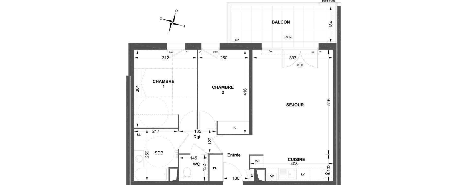 Appartement T3 de 61,01 m2 &agrave; P&eacute;lissanne Centre