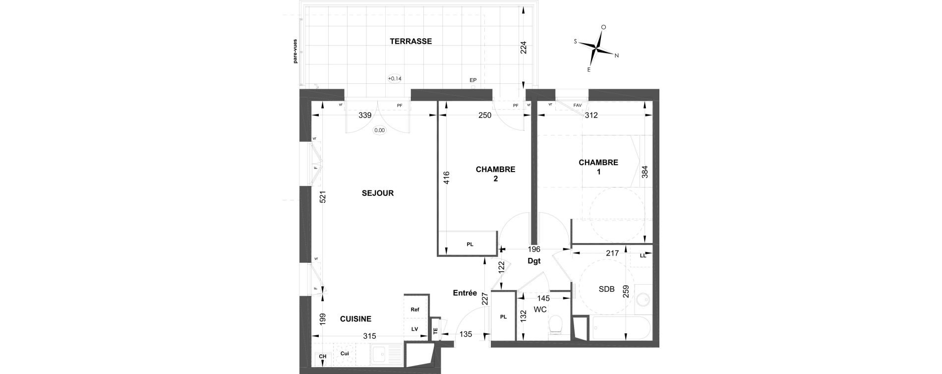 Appartement T3 de 59,40 m2 &agrave; P&eacute;lissanne Centre