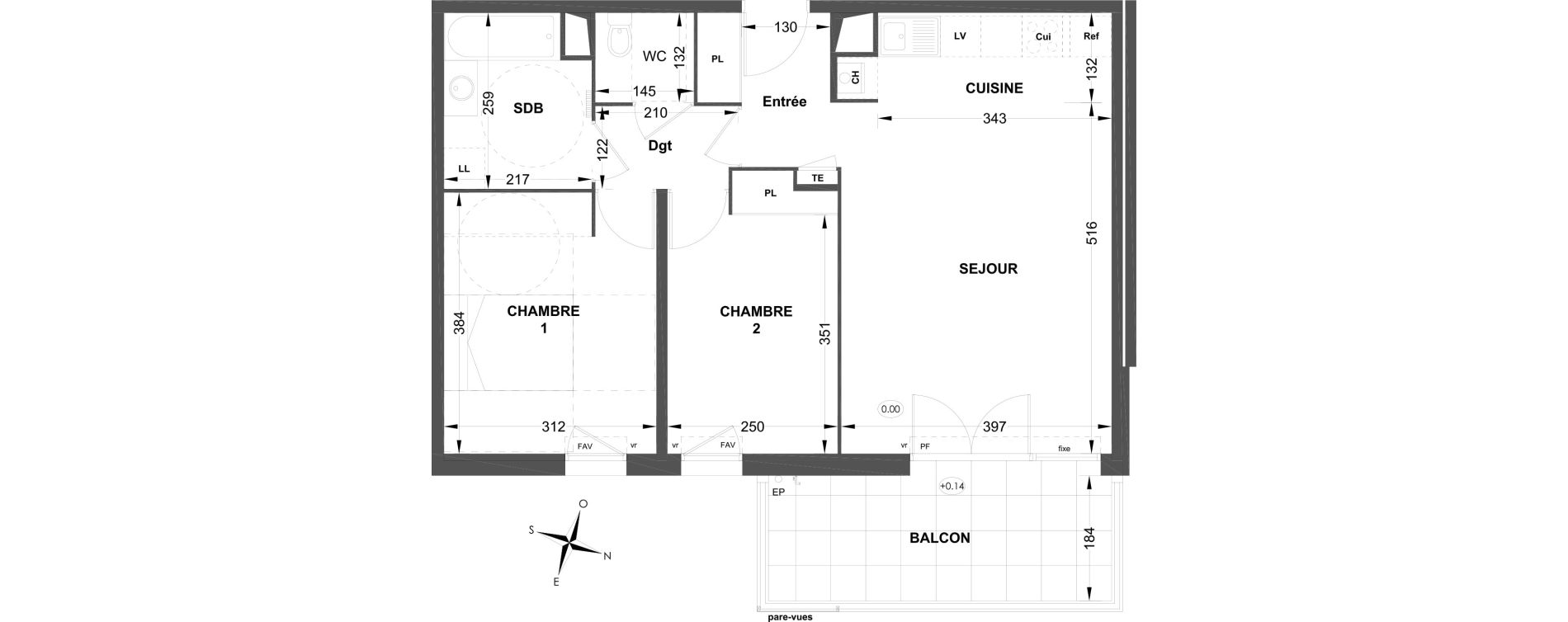 Appartement T3 de 60,90 m2 &agrave; P&eacute;lissanne Centre