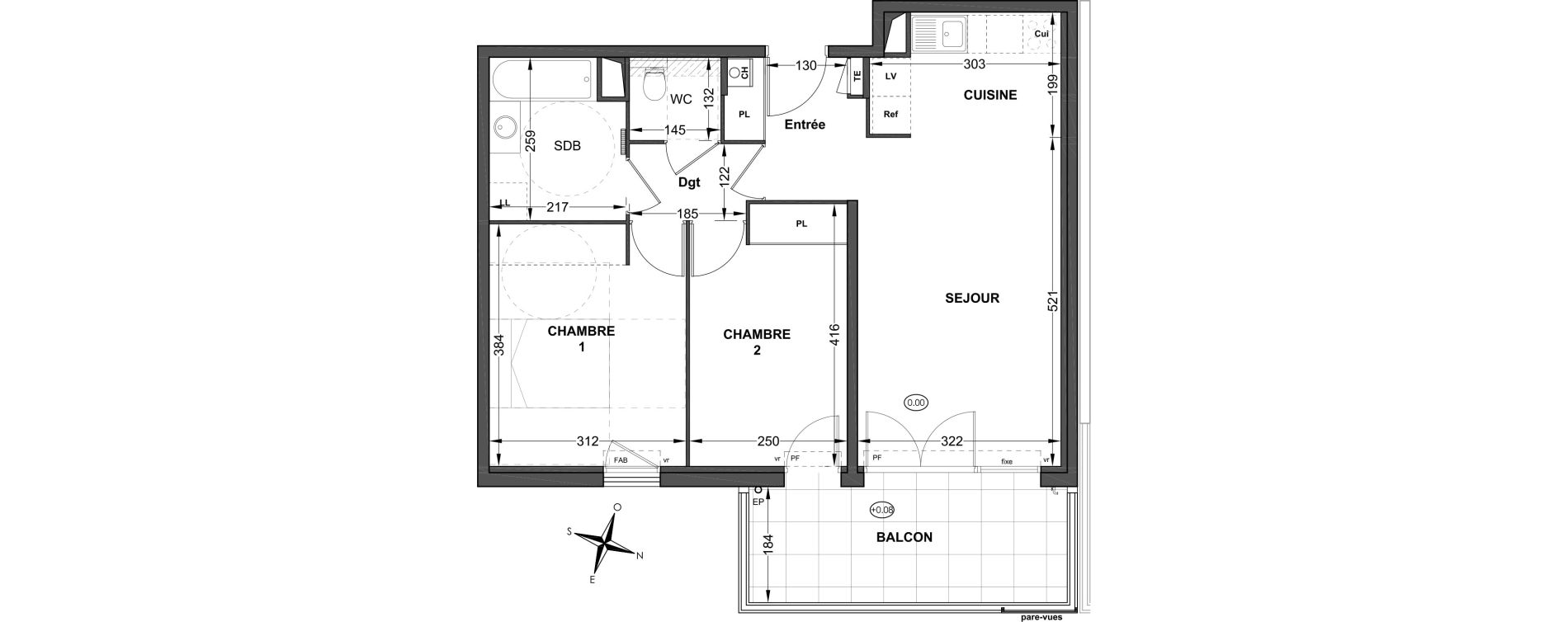 Appartement T3 de 58,01 m2 &agrave; P&eacute;lissanne Centre
