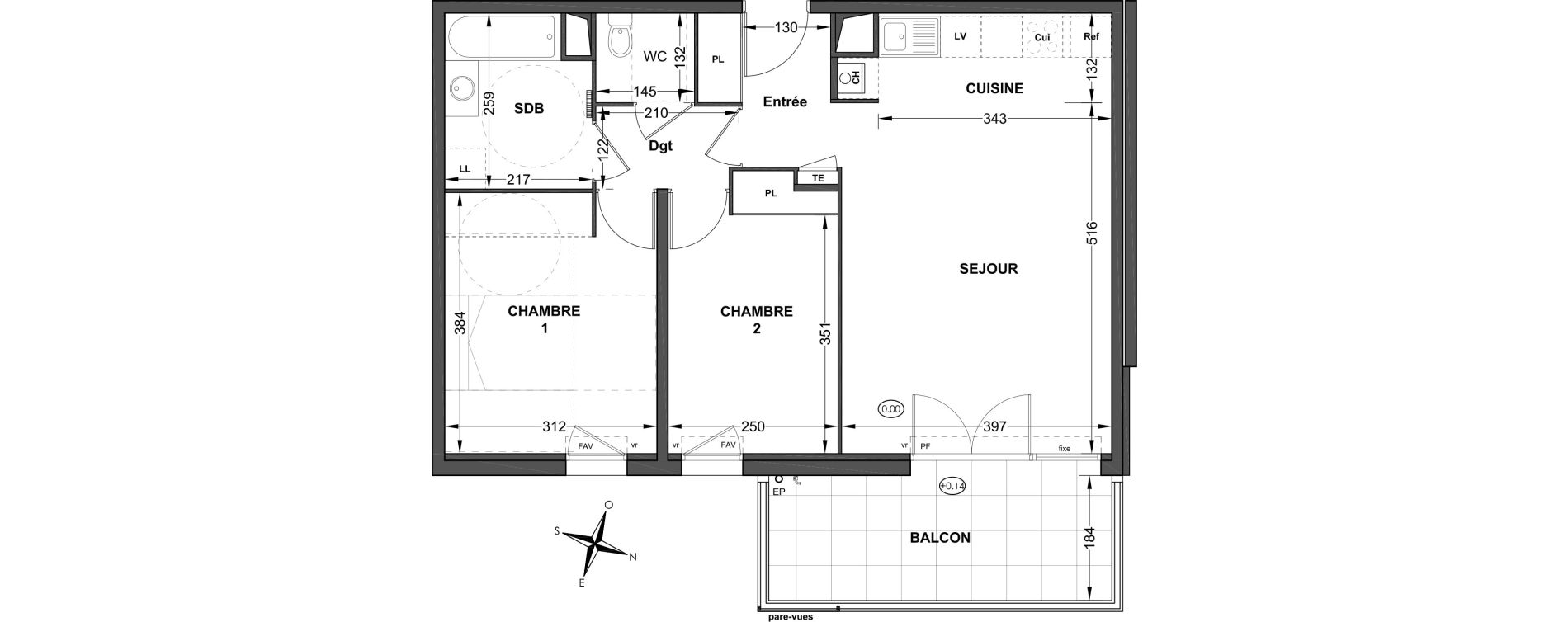 Appartement T3 de 60,90 m2 &agrave; P&eacute;lissanne Centre