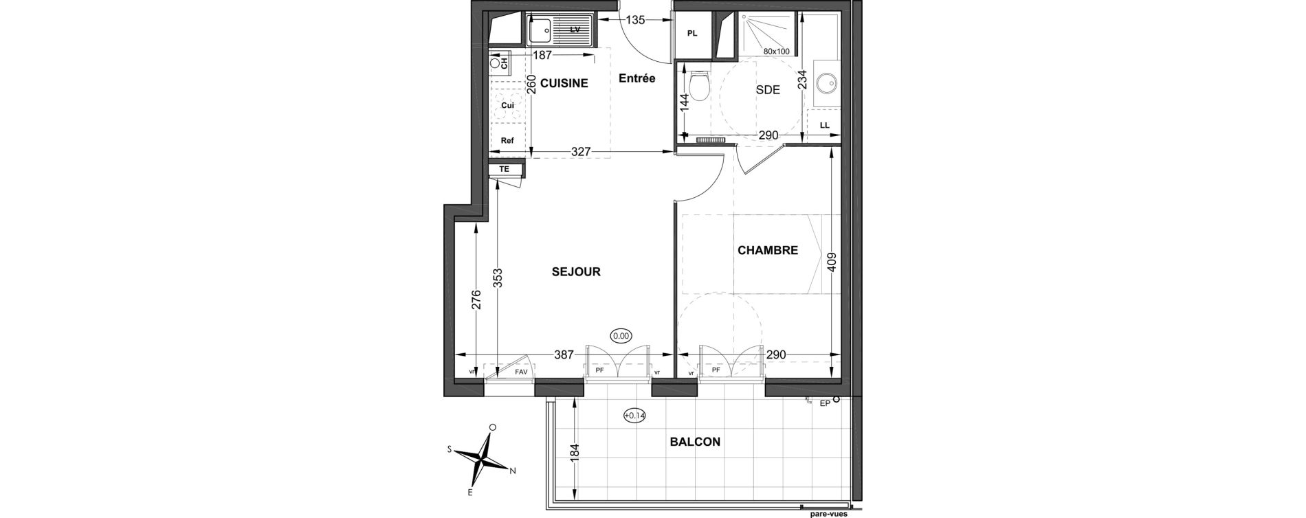 Appartement T2 de 40,36 m2 &agrave; P&eacute;lissanne Centre