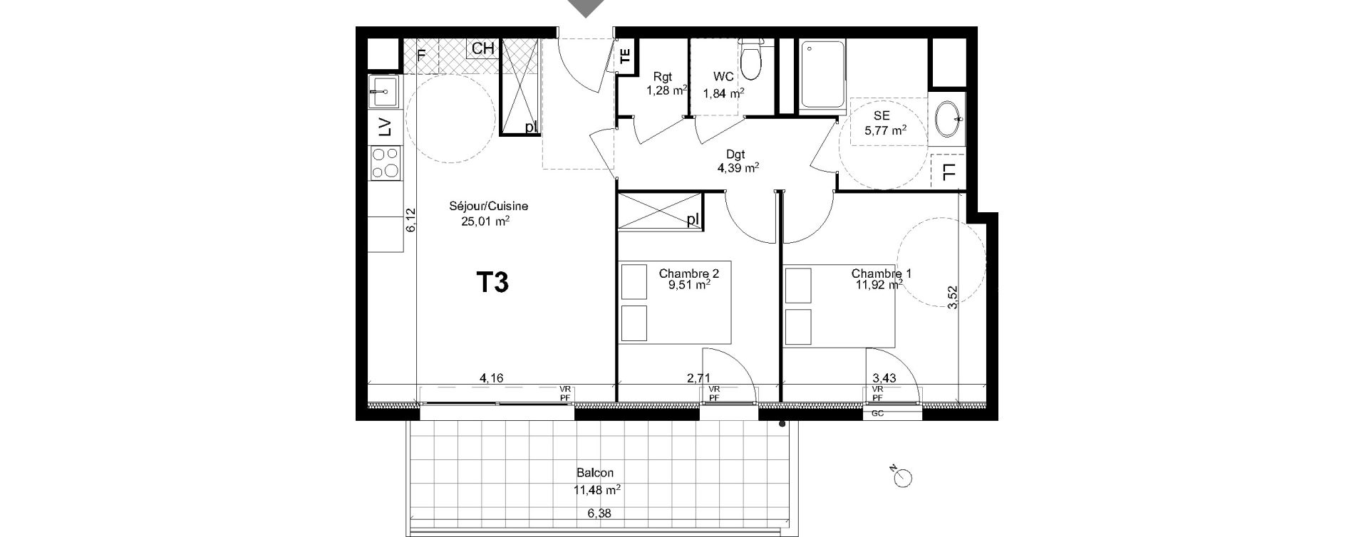 Appartement T3 de 59,72 m2 à Plan-De-Cuques Centre