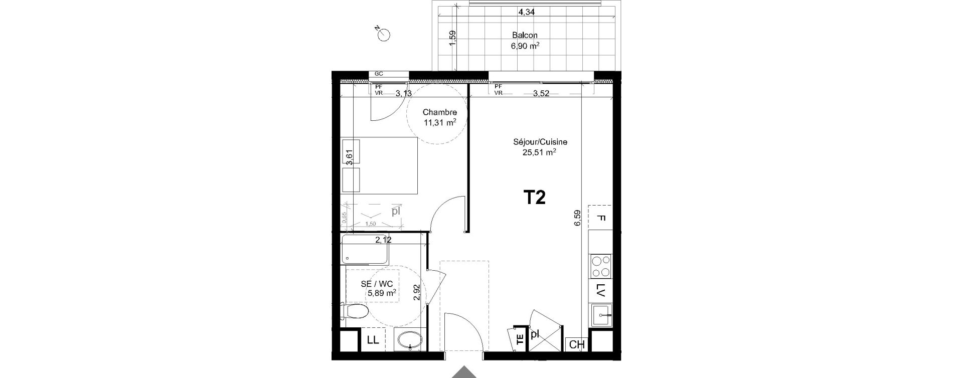 Appartement T2 de 42,71 m2 &agrave; Plan-De-Cuques Centre
