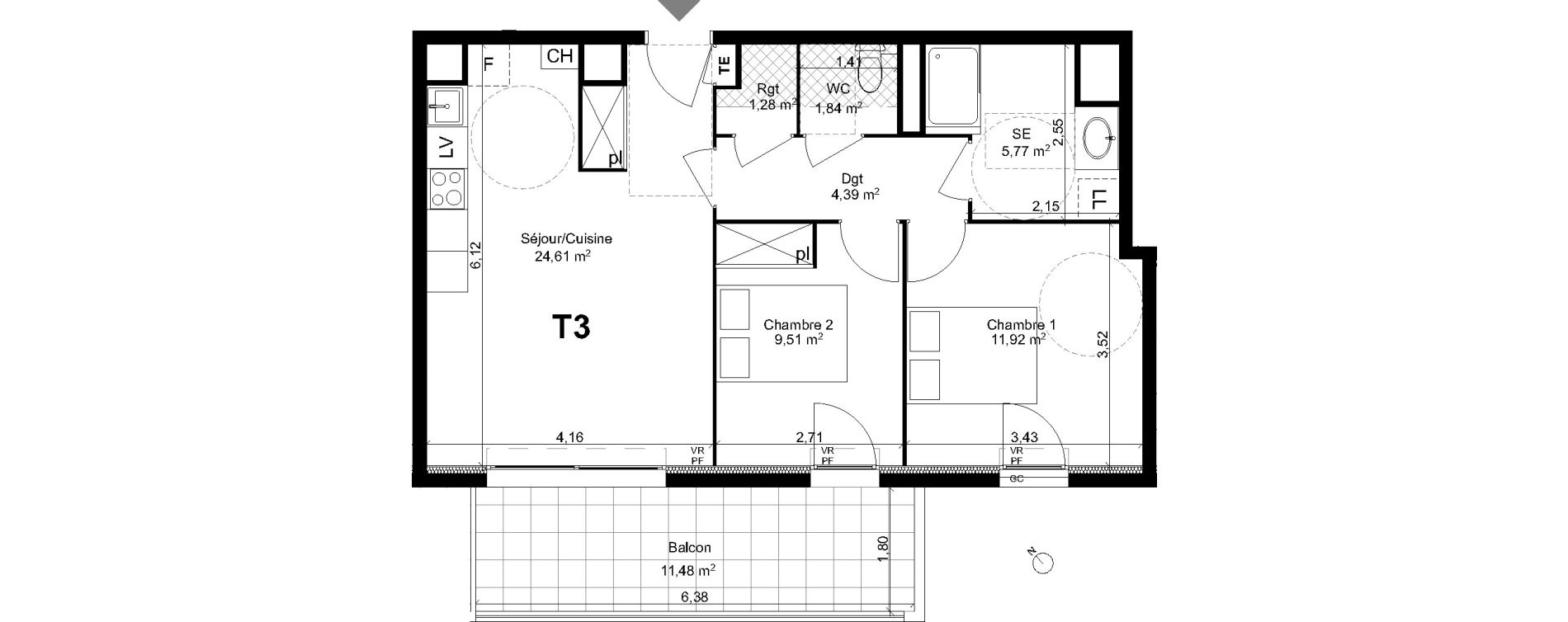 Appartement T3 de 59,32 m2 &agrave; Plan-De-Cuques Centre