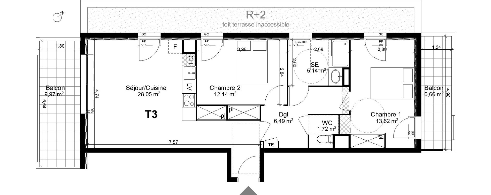 Appartement T3 de 67,16 m2 &agrave; Plan-De-Cuques Centre