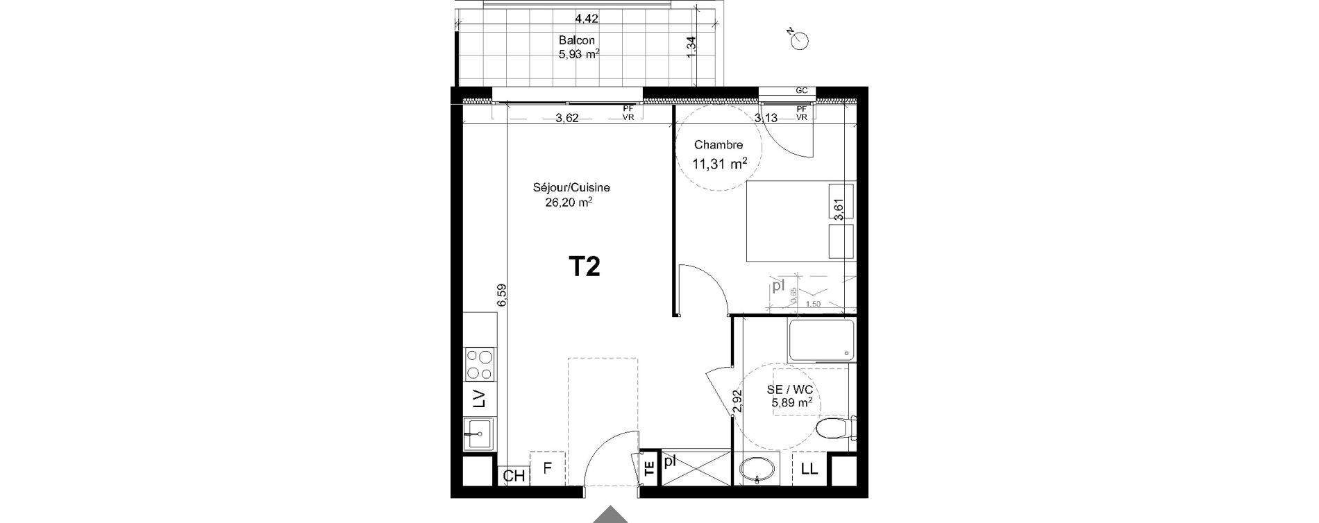 Appartement T2 de 43,40 m2 à Plan-De-Cuques Centre