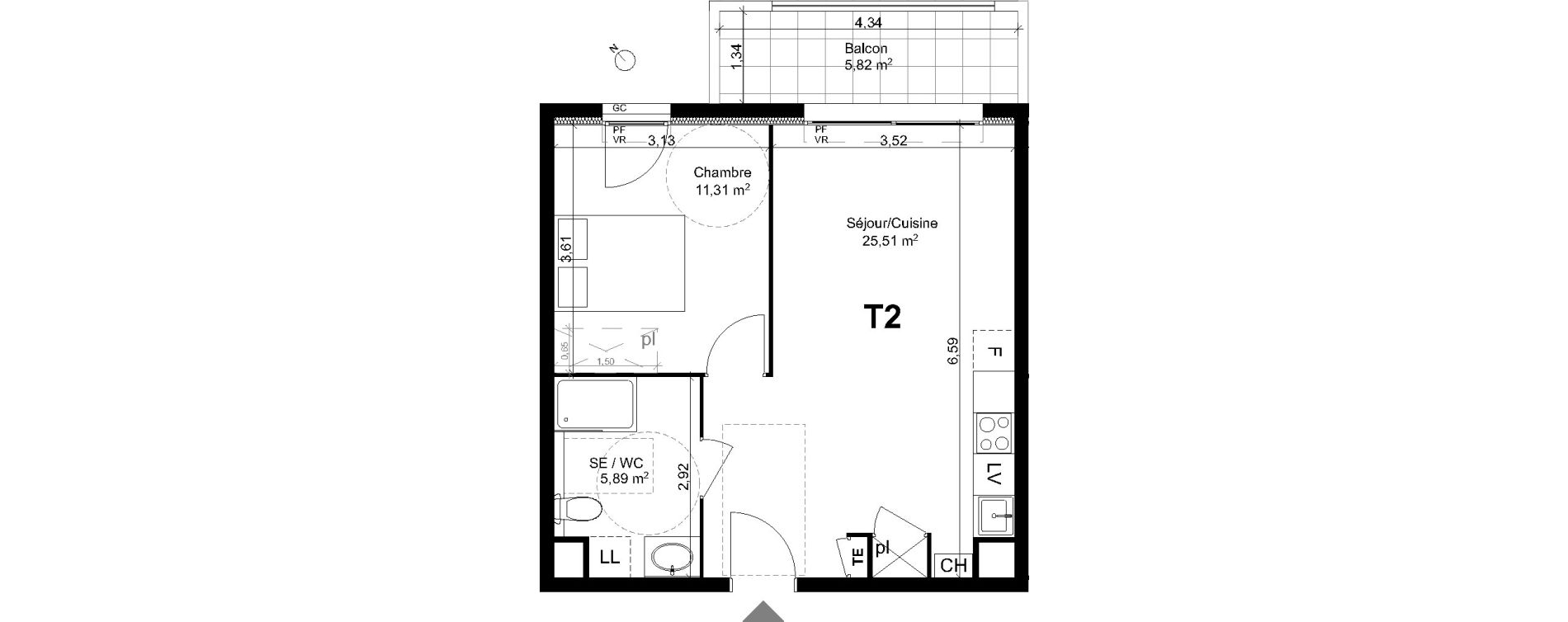 Appartement T2 de 42,71 m2 à Plan-De-Cuques Centre
