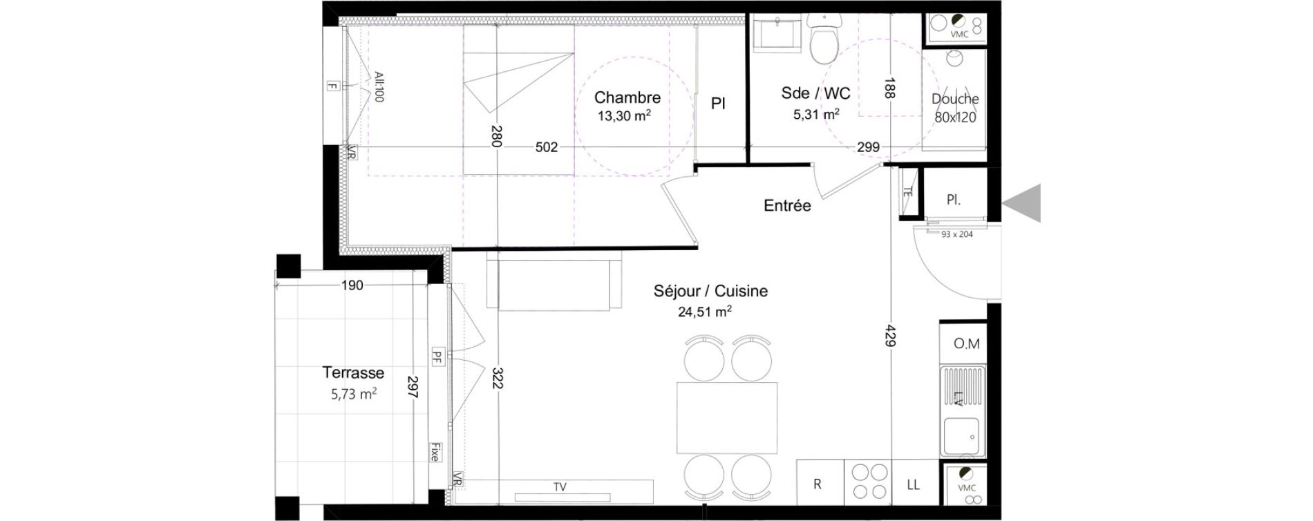 Appartement T2 de 43,61 m2 &agrave; Port-De-Bouc Ecarts