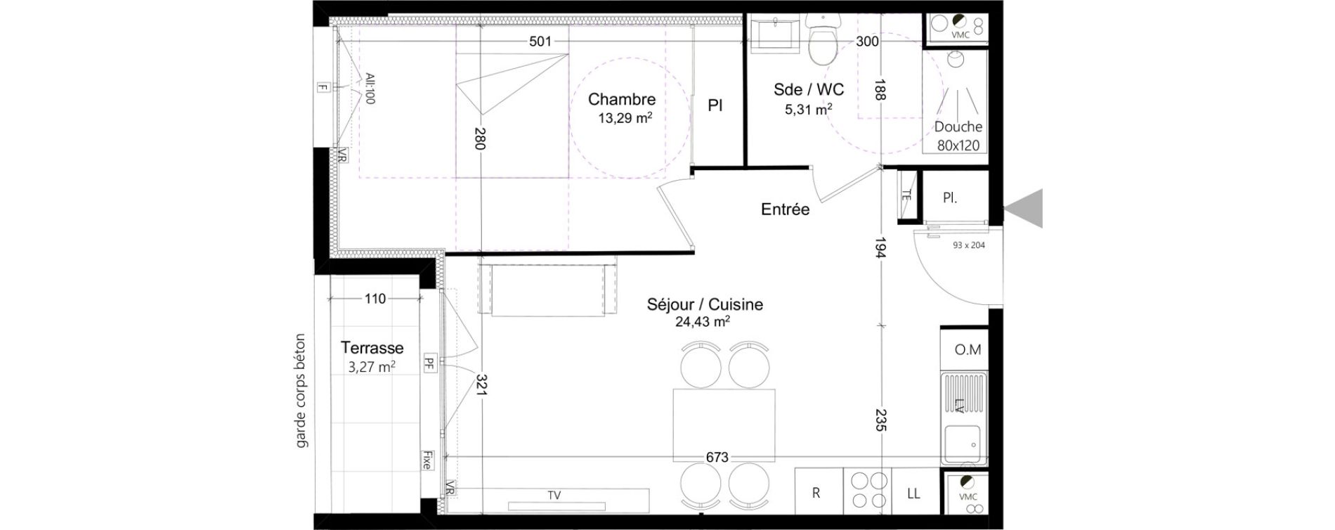 Appartement T2 de 43,61 m2 &agrave; Port-De-Bouc Ecarts