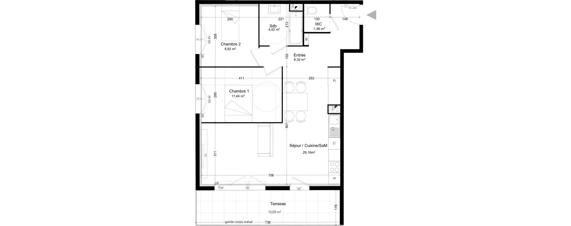 Appartement T3 de 65,00 m2 &agrave; Port-De-Bouc Ecarts