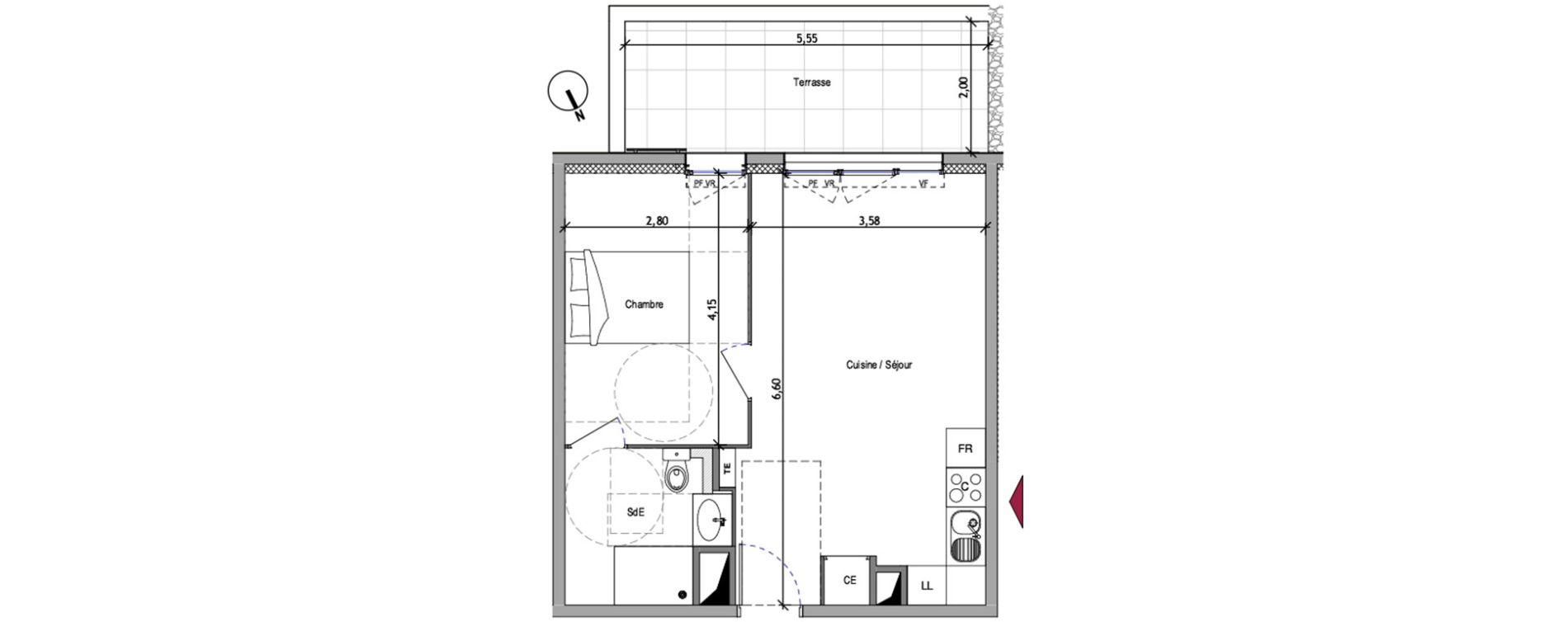Appartement T2 de 40,78 m2 &agrave; Roquevaire Centre